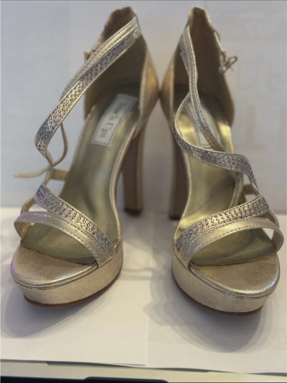 Touch Ups Size 7 Gold Rhinestone Platform Heels Prom Homecoming